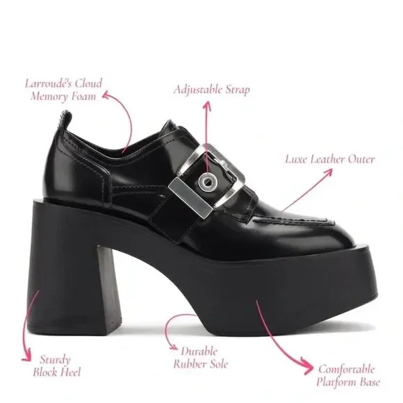 NIB LARROUDÉ Stewart Platform Oxford In Black Leather - Picture 2 of 13